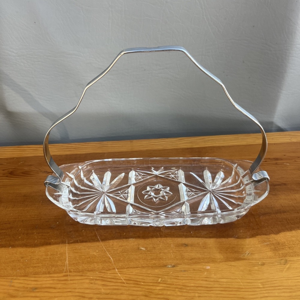 Vintage Anchor Hocking Star of David Prescut Glass Butter Tray Handle No Knife